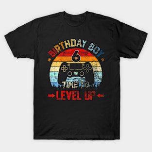 Kids Birthday Boy 6 Time To Level Up 6Th Birthday Boy Gamer T-Shirt